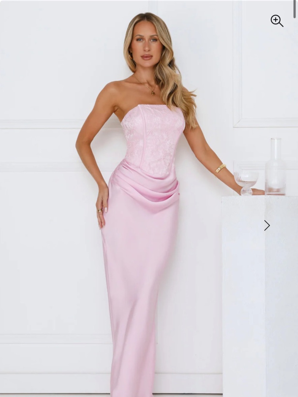 strapless pink satin maxi dress